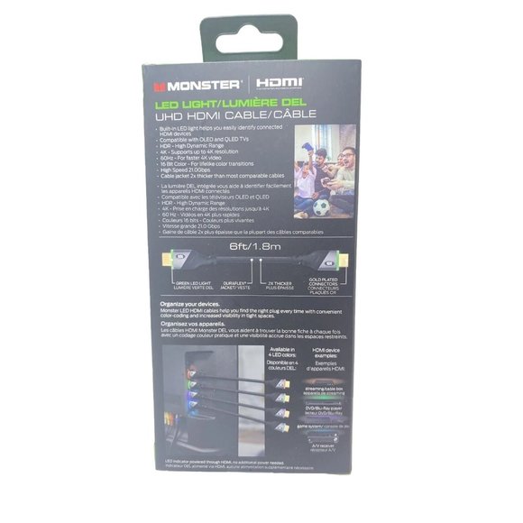 Brand New Monster Purple LED Light HDMI Cable 4k 6Ft HDR - Picture 5 of 6